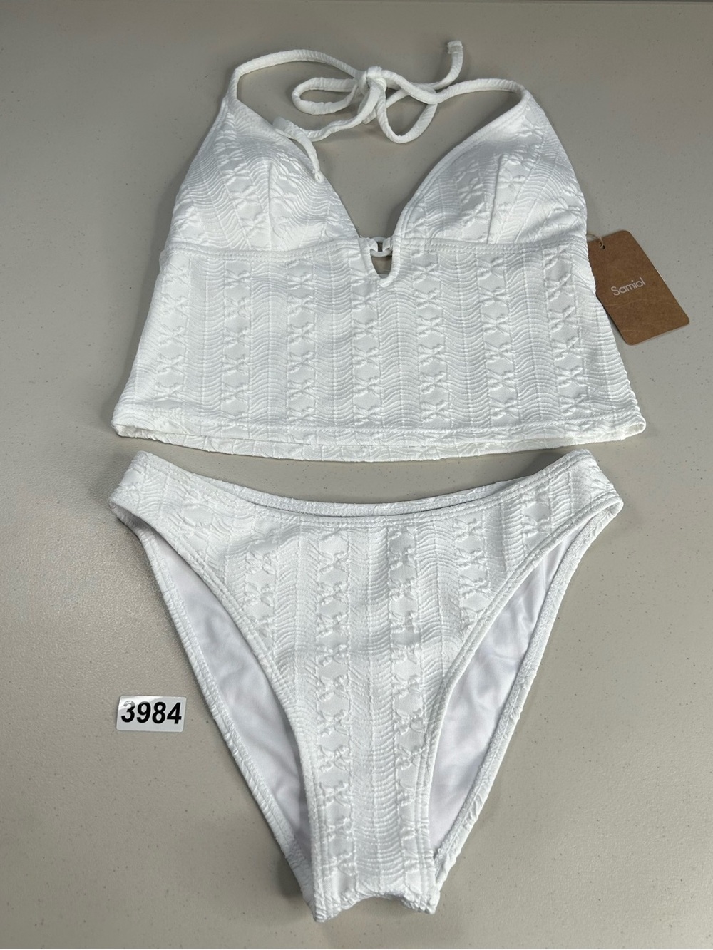Samiol Small White Knitted Ring Hollow Tankini Set New